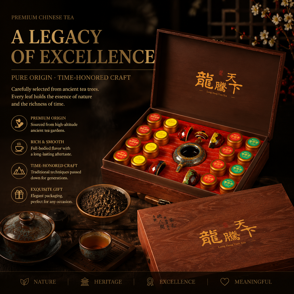 Dragon Soars Across the World 16-Can Set Four Famous Teas + Kiln-fired Teaware + Gift Bag【240g】
