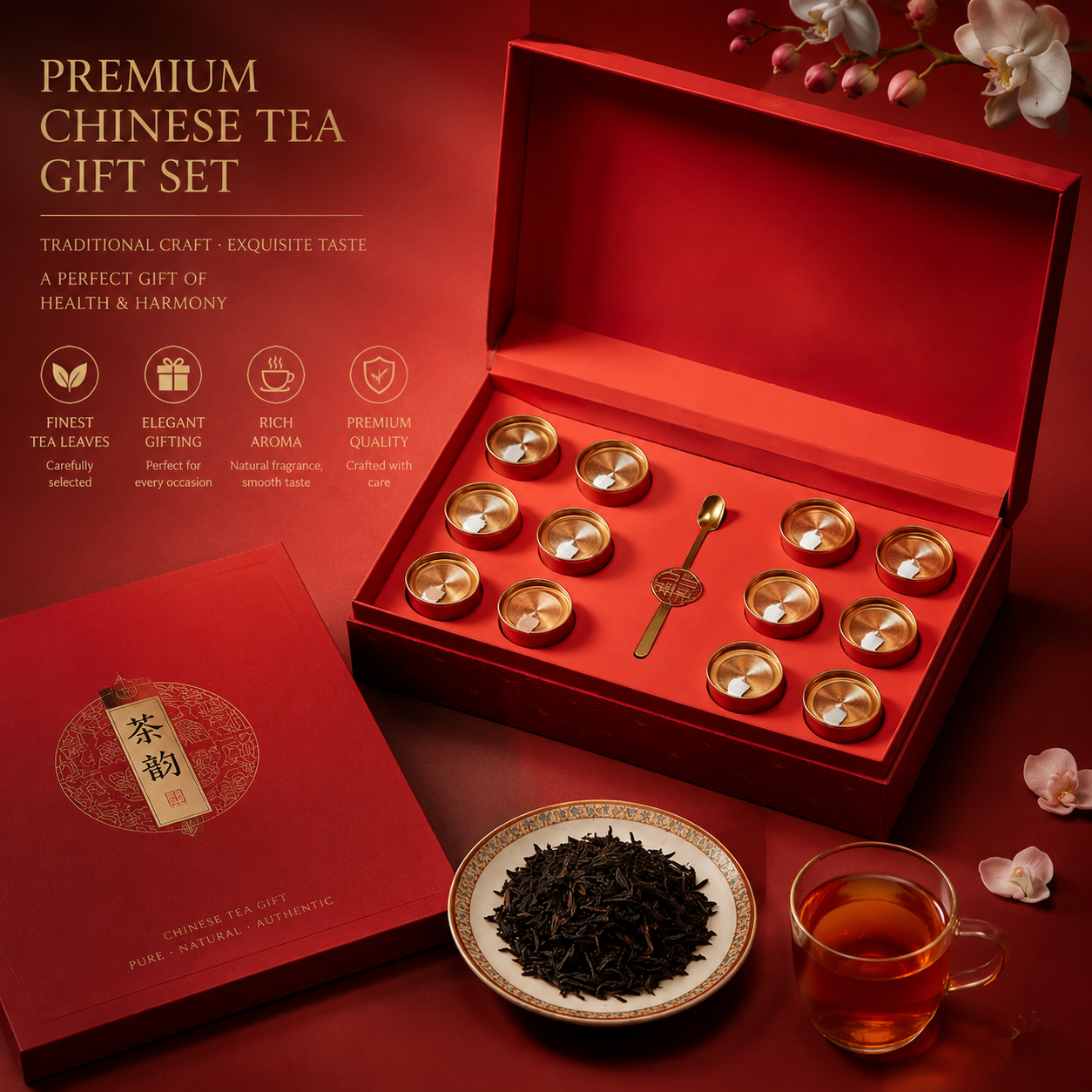 Red gift box containing 12 cans of Jin Jun Mei tea【120g】