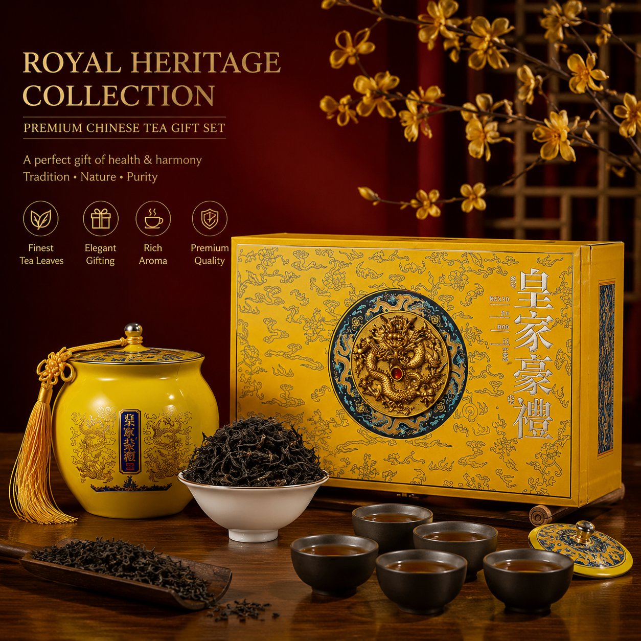 Bright yellow double porcelain jar Jin Jun Mei gift box【500g】