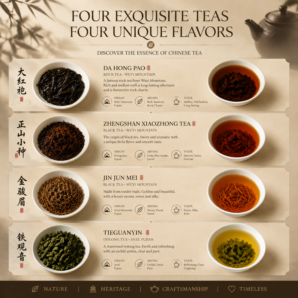 Dragon Soars Across the World 16-Can Set Four Famous Teas + Kiln-fired Teaware + Gift Bag【240g】