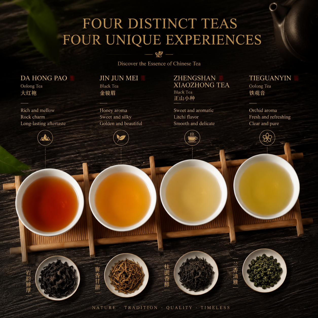 Dragon Soars Across the World 16-Can Set Four Famous Teas + Kiln-fired Teaware + Gift Bag【240g】