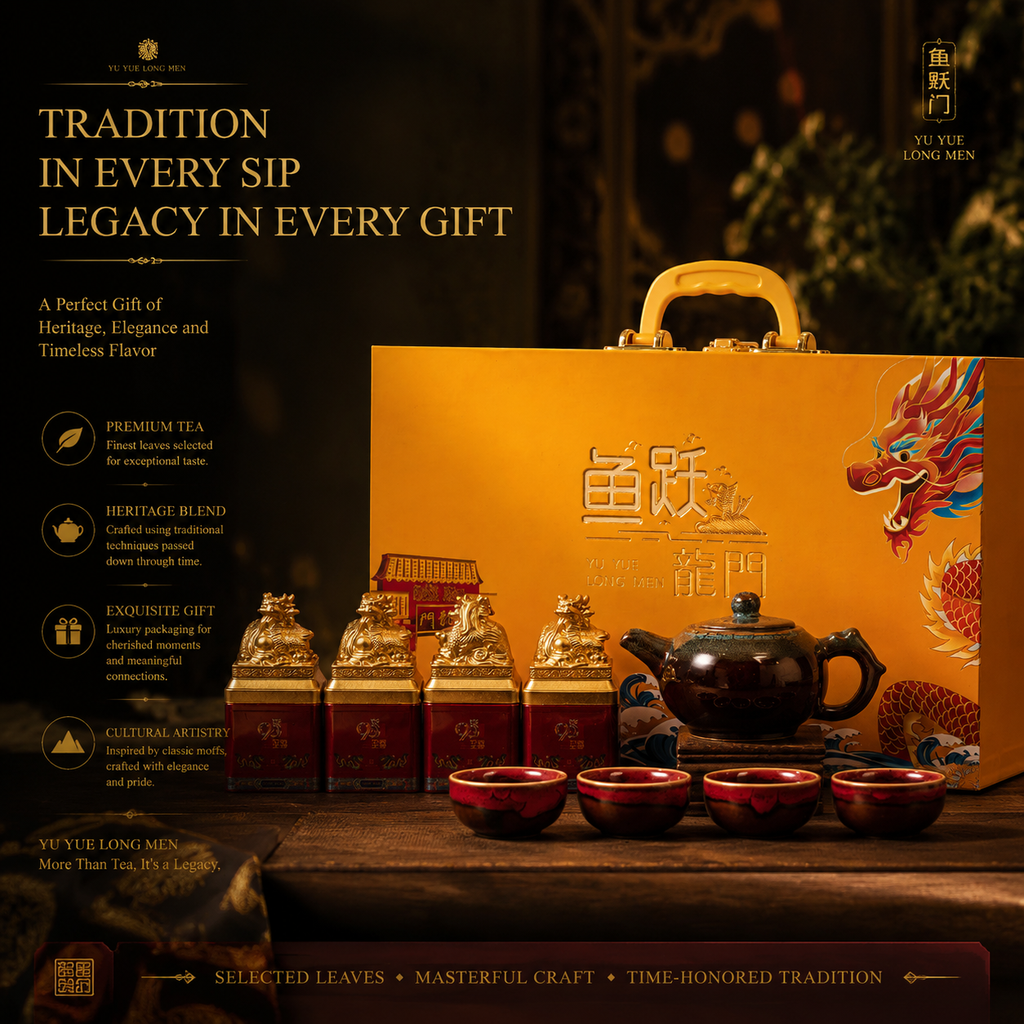 Fish Leaping Over the Dragon Gate Four Famous Teas + Exquisite Tea Set【465g】