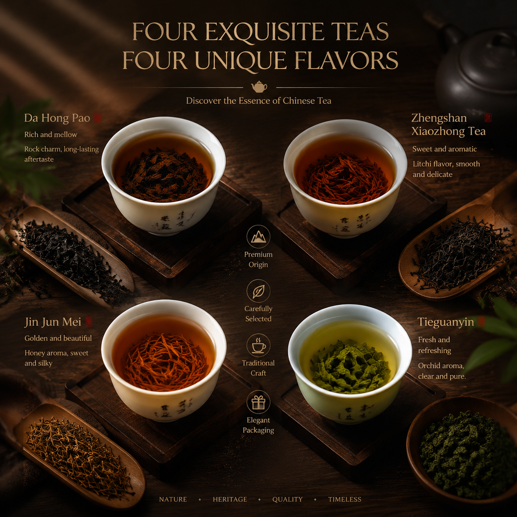 Dragon Soars Across the World 16-Can Set Four Famous Teas + Kiln-fired Teaware + Gift Bag【240g】